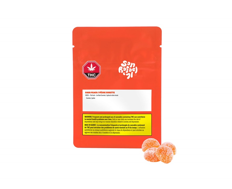 Product image Sour Peach Soft Chews 4x4.8g  4 x 2.5mg THC 1