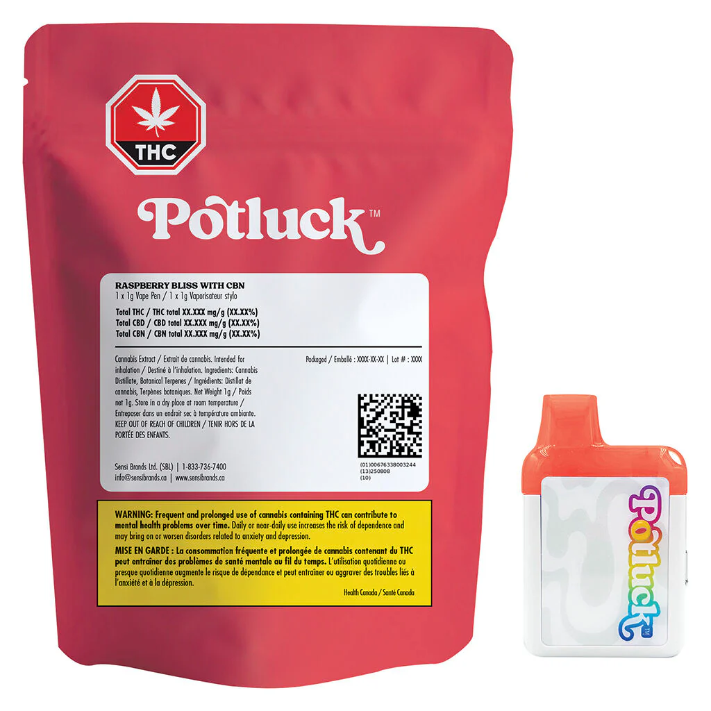 Potluck Razzberry Bliss CBN 1.0 g Disposable Vape Pen