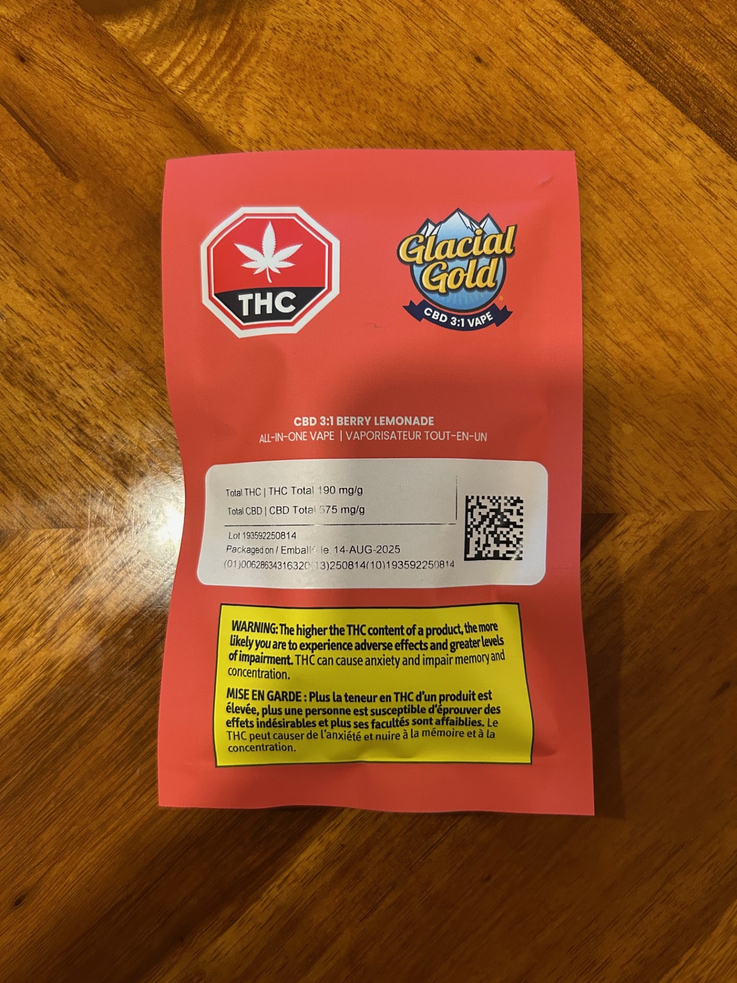 Glacial Gold CBD 3:1 Berry Lemonade 2g Disposable Vape pen