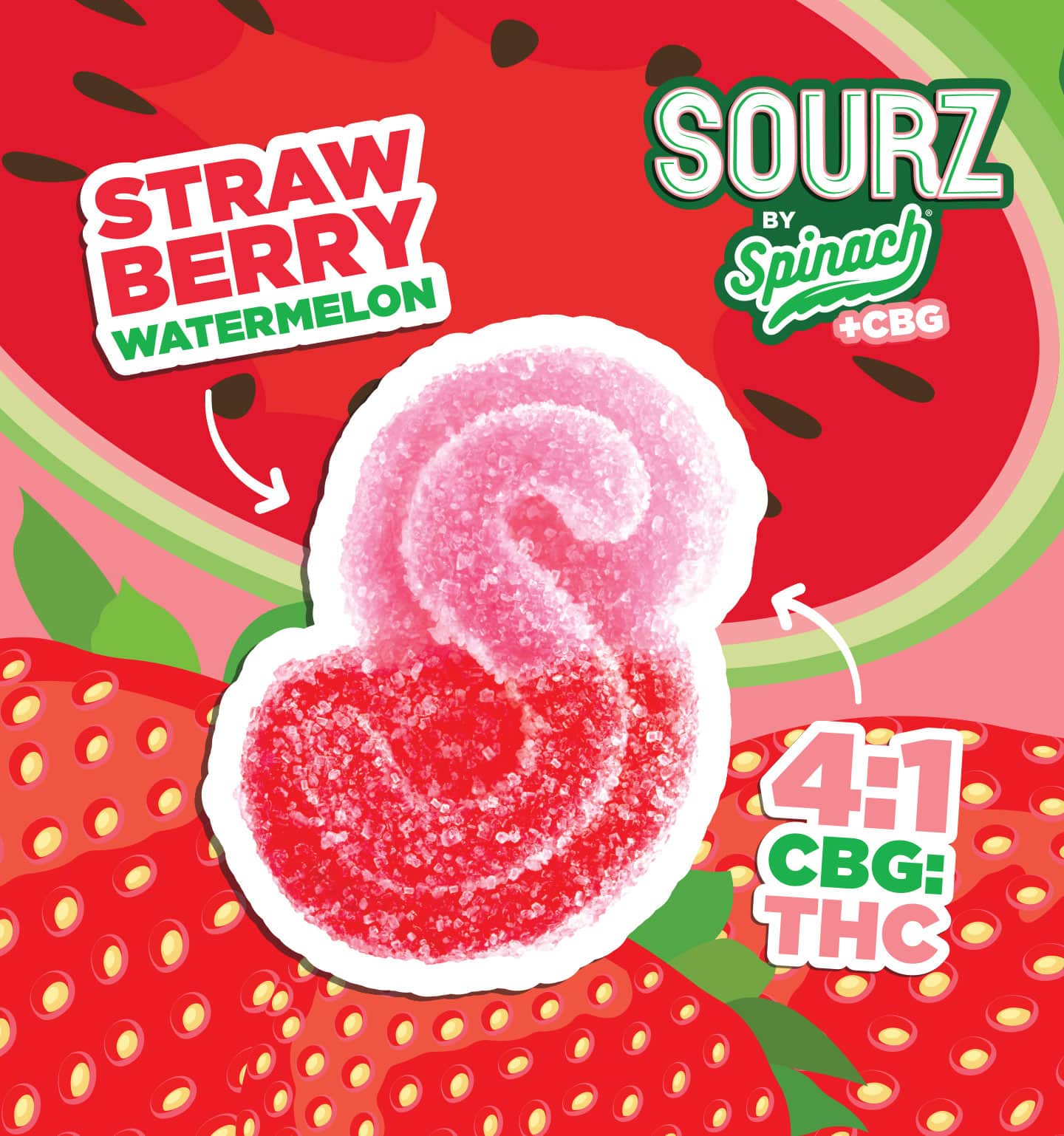 SOURZ by Spinach Strawberry Watermelon 4:1 CBG:THC 5pk Soft Chews