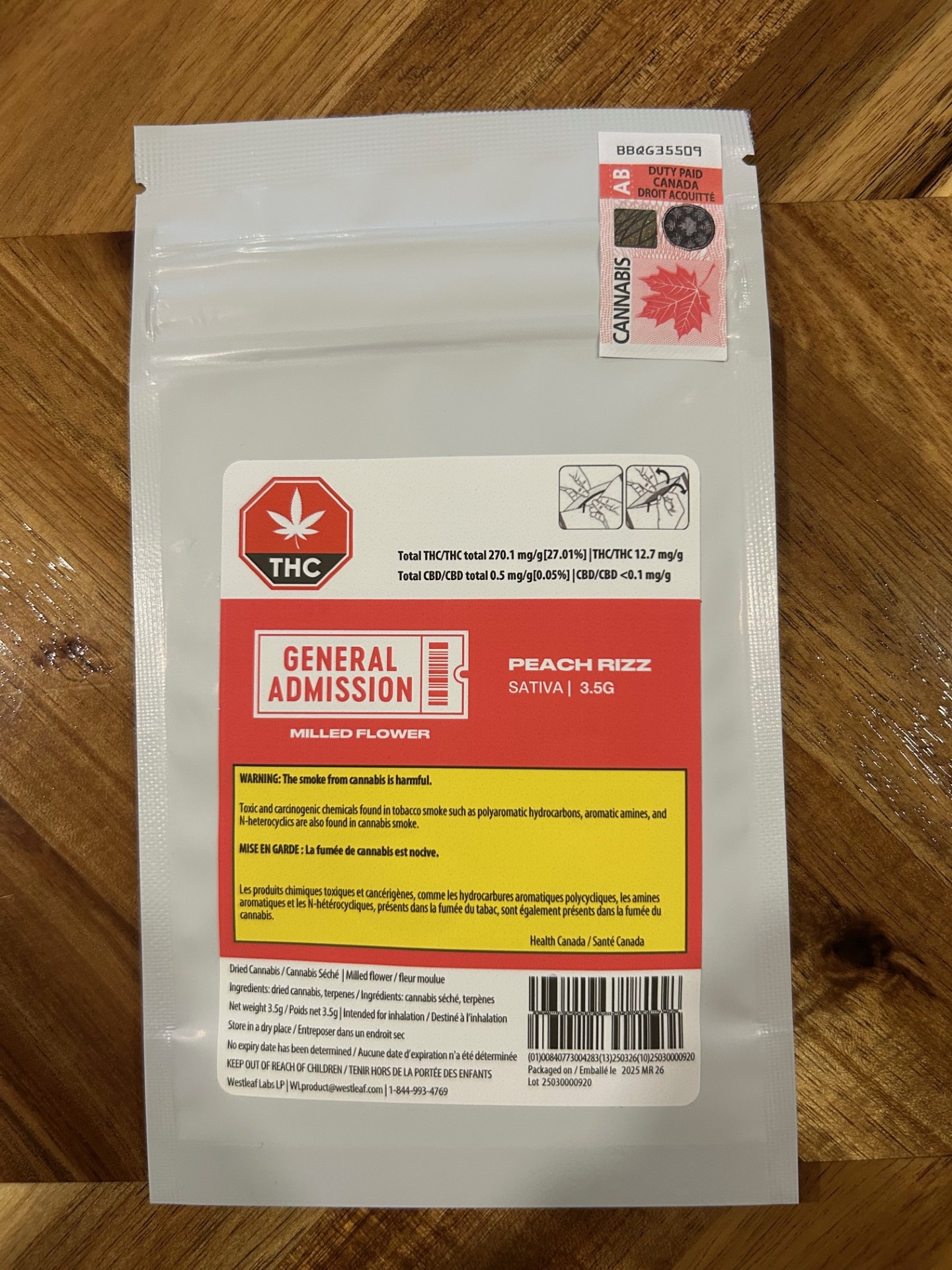 Peach Rizz 3.5g Milled Flower