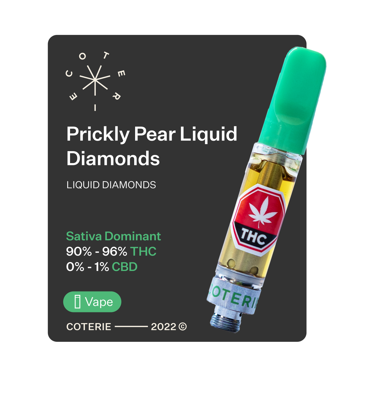 Coterie Prickly Pear Liquid Diamonds 1g Prefilled Vape Cartridge  1g Sativa